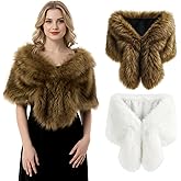 Haysandy 2 Pcs Women's Faux Fur Shawl Wrap Winter Fur Stole Shrug Scarf Cape Wedding Bridesmaid Xmas Evening Party Dress