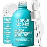 Amour de Moi 2% BHA AHA Liquid Salicylic Acid Exfoliant - Gentle Peel, Pore Minimizer, Face Exfoliator for blackheads, wrinkles with Hyaluronic acid - Fragrance-Free Hydrating for All Skin Types, 2oz