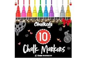 Chalkola Liquid Chalk Markers Erasable (10 Pack) w/Gold & Silver - Washable Paint Chalk Pens for Chalkboard Signs, Blackboard, Car Window, Bistro, Glass, Board - Neon Wet Wipe 6mm Reversible Bold Tip