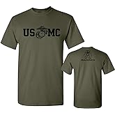Lucky Ride Marine Corps Bull Dog Front and Back USMC Men's Military T-Shirt