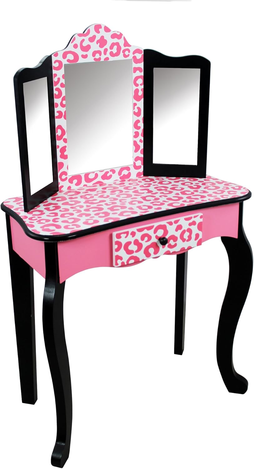 Mesa de tocador rosa de madera con espejo y banqueta de Teamson Kids TD
