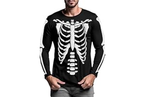 URBAN BUCK Halloween Costumes Shirts for Men Casual Funny Skeleton Rib Cage Graphic Mens T Shirt
