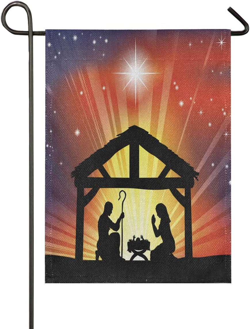 ALAZA Christian Christmas Nativity Scene Burlap Garden Flag Double Sided,Christmas House Yard Flags,Holiday Seasonal Outdoor Decorative Flag 28x40 Gift
