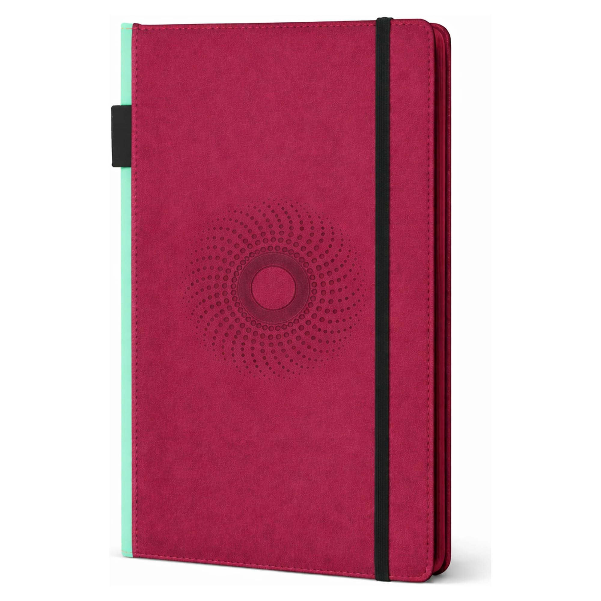 EJRange A5 Lined Notebook-Thick 100gsm Paper, Durable PU Leather Cover, Ribbon Marker, 192 Pages, Inside Pocket and Elastic Closure, Writing Pad for Journaling and Note-Taking(Burgundy)