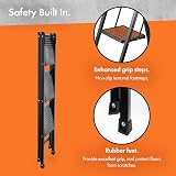 VonHaus Slim 3 Step Ladder Anti Slip Feet 150kg Black Folding view 6