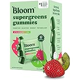Bloom Super Greens Gummies, Daily Greens Superfood Fiber Gummies with Fruits, Vegetables, Vitamins & Minerals for Digestive & Gut Health, Bloating Support, Strawberry Kiwi, 12 Servings (48 Total)