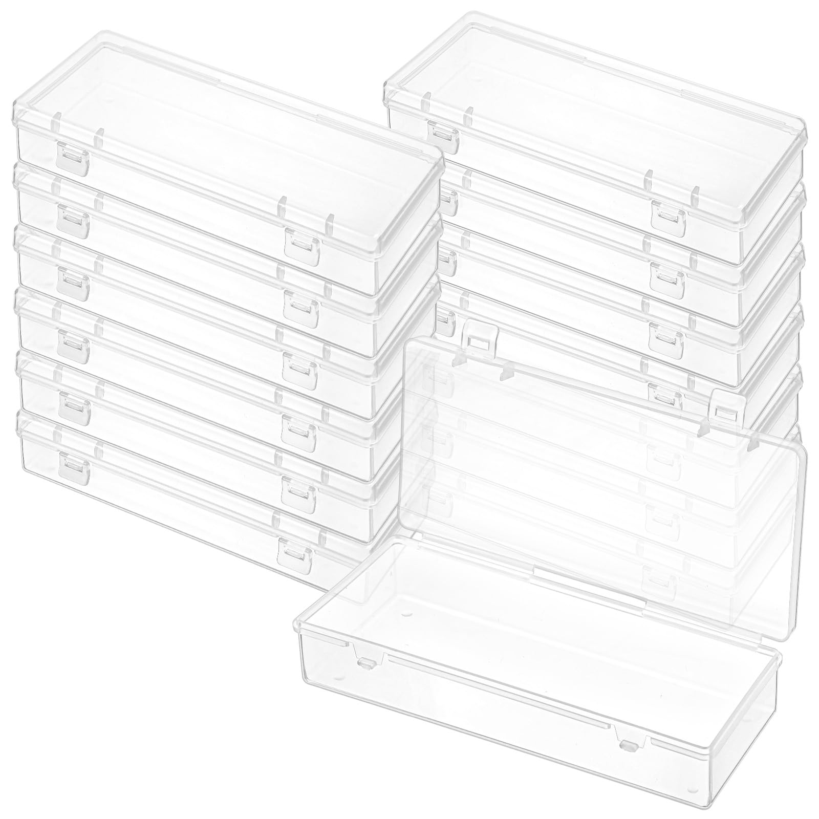 Photo 1 of 14 Pack Clear Plastic Storage Boxes, Rectangular Containers with Hinged Lids, 6 inch Small Organizers for Beads, Crafts, Jewelry, Pens, 6.1x2.52x1.18In