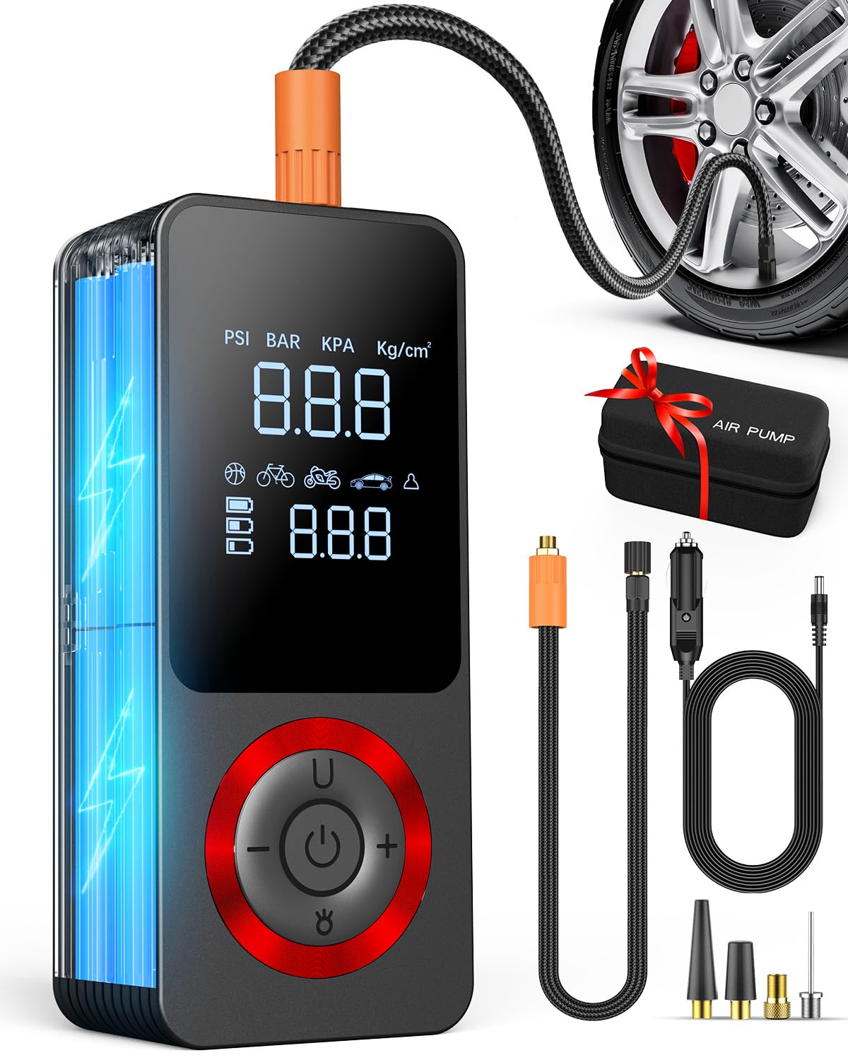 Cordless Tire Inflator Portable Air Compressor, 150 PSI Air Pump with Rechargeable Battery, Tire Pressure Gauge, 12V Car Power Adapter, Smart Air Pump for Car, Motorcycle, Bike, Ball Image