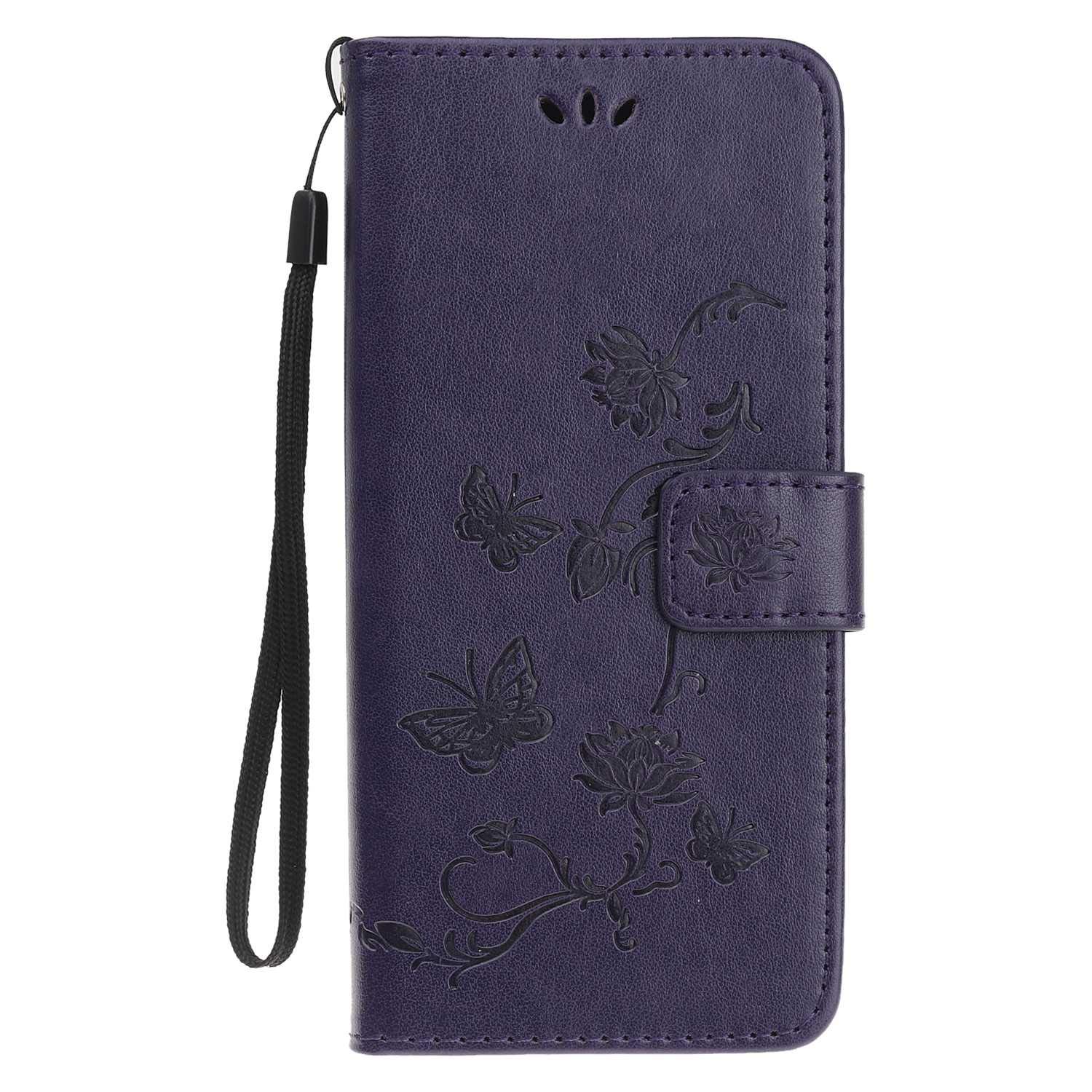 Reevermap Samsung Galaxy A20E Case Flip Cover Premium PU Leather Wallet Lotus Butterfly Embossed Magnet Closure Card Slot Holder Stand Silicone Bumper Shockproof Case for Samsung Galaxy A20E Purple