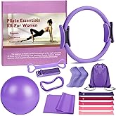 Pilates Ring 13 Piece Set,Pilates Kit for Women Exercise Equipment Accessories Deformation Magic Circle with Padded Handles, Workouts Ball, Guide & Bag, Resistance Bands for Legs Arms and Thighs