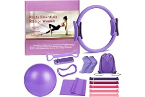 KARLTION Pilates Ring 13 Piece Set,Pilates Kit for Women Exercise Equipment Accessories Deformation Magic Circle with Padded Handles, Workouts Ball, Guide & Bag, Resistance Bands for Legs Arms and Thighs