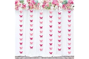 LITAUS, 3D Butterfly Garland - Pink, Set of 4 | Hanging Butterfly Decorations | Butterfly Baby Shower Decorations | Butterfly Birthday Decorations | Butterfly Party Decorations | Butterfly Backdrop