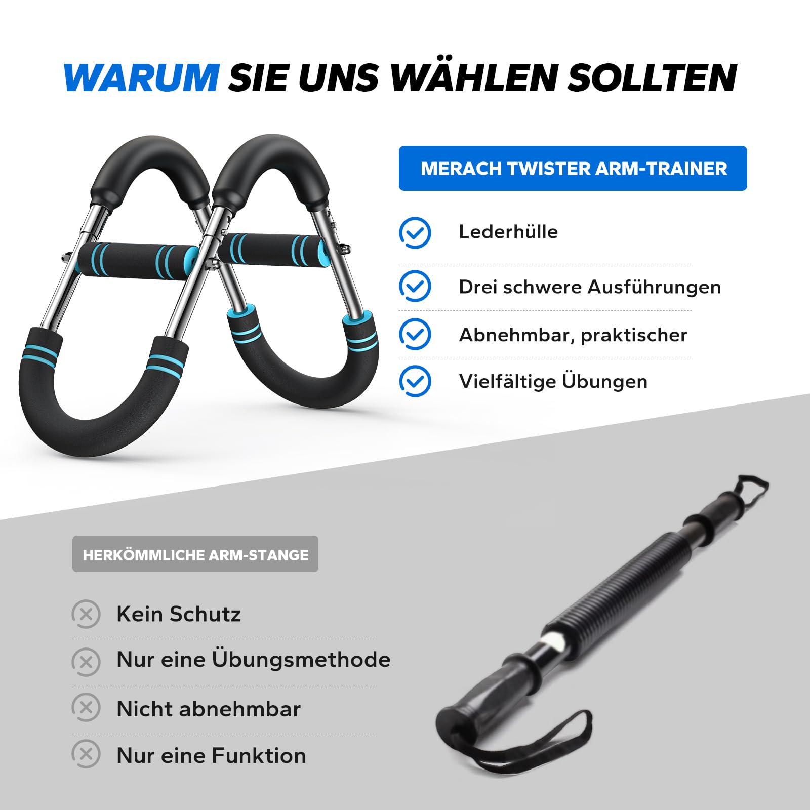 MERACH Twister Armtrainer, 27-50 kg Verstellbares Brusttrainingsgerät, Abnehmbarer Armtrainer für Krafttraining, Tragbares Arm-Trainingsgerät, Übungen für Arme, Brust, Schultern und Rücken, Schwarz 8