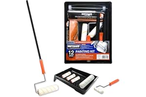 KINGORIGIN King Origin Paint Roller Kit 12-Piece Professional Painting Supplies Set - 9" & 4" Rollers, Frame, Tray & Extension Pole for Smooth/Textured Walls, Interior Home Painting