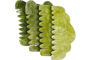 CATIEBYE 4 Pcs Natural Jade Massage Combs for Face Scalp Neck and Body Smooth Scraping Guasha Tools for Home