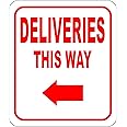 Deliveries This Way - Left Arrow Aluminum Composite Sign Delivery Instructions for My Packages from Amazon, FedEx, USPS, UPS - Indoor Outdoor Signs for Home - 8.5"x10"