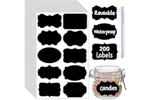 TKYZMS 200 Pcs Chalkboard Labels,Reusable Labels with 1 Liquid Chalk Markers Removable Labels,Suitable for Mason Jars Storage Boxes Food Containers Storage Jars Kitchen Food Spice Storage(Black)