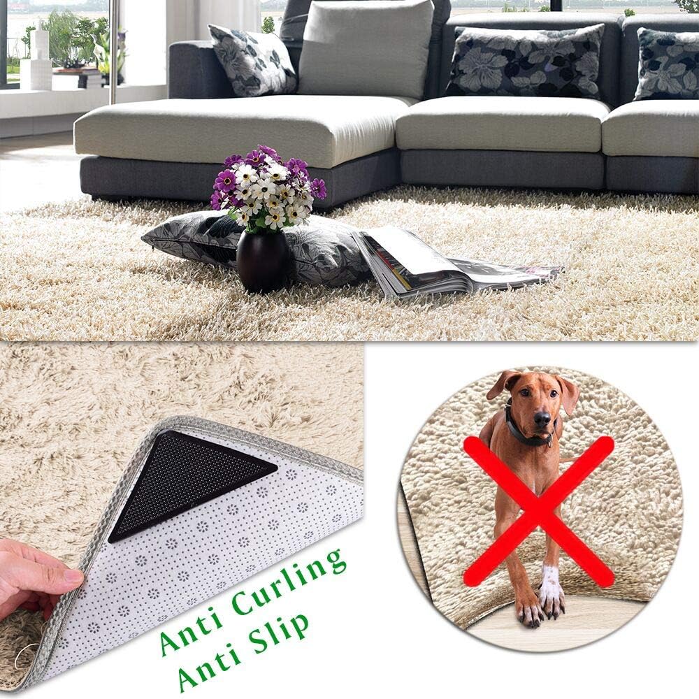 ZC GEL Rug Grippers for Hardwood Floors (8 pcs), Anti Slip Rug Grippers with Non Curling Washable and Reusable Non-Trace Removable Eco-Friendly Carpet Gripper for Tile Floors,Carpets,Floor Mats,Black: Kitchen & Dining