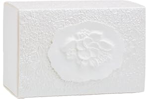 The Favorite Place® Burial Biodegradable Urn Box for Human Ashes by EARTH MEMORIALS Water Burial Urn (Flowers on White Metallic Embossed Paper, Large, 300 Cubic Inches 10”L x 6.5”W x 4 3/4”H)