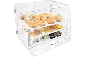 CITYJOY 3 Tray Clear Countertop Bakery Display Case Removable Pastry Display Case Acrylic Bread Cabinet with Rear Doors - 21" x 17 3/4" x 16 1/2" Party Cake Stand Dustproof Dessert Rack