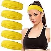 5PCS Yellow Sport Headbands for Women Men Non Slip Workout Headband Soft Silicone Fitness Headband Elastic Sport Sweatbands Hairbands for Yoga Running Sports Travel Indoor Gym