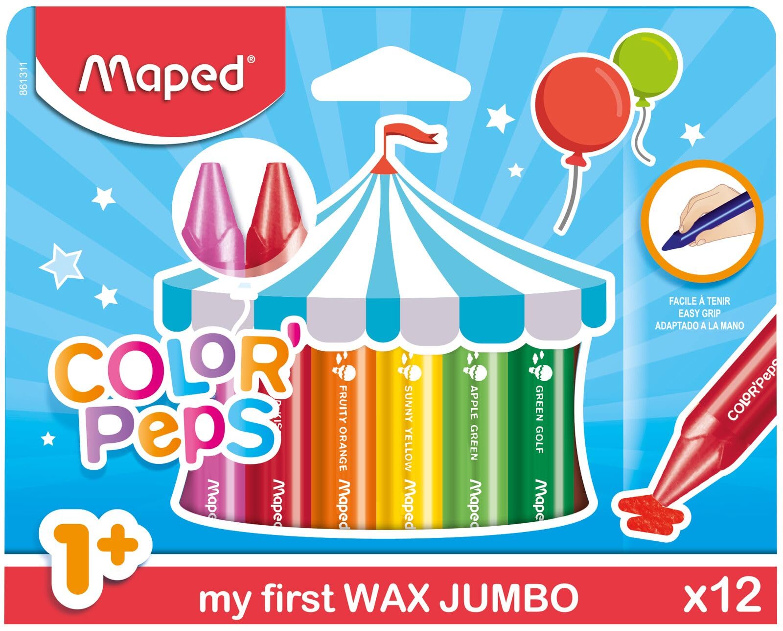 Maped Color'Peps My First Jumbo Wax Crayons, Pack of 12 Colours, Art Supplies for children aged 1+