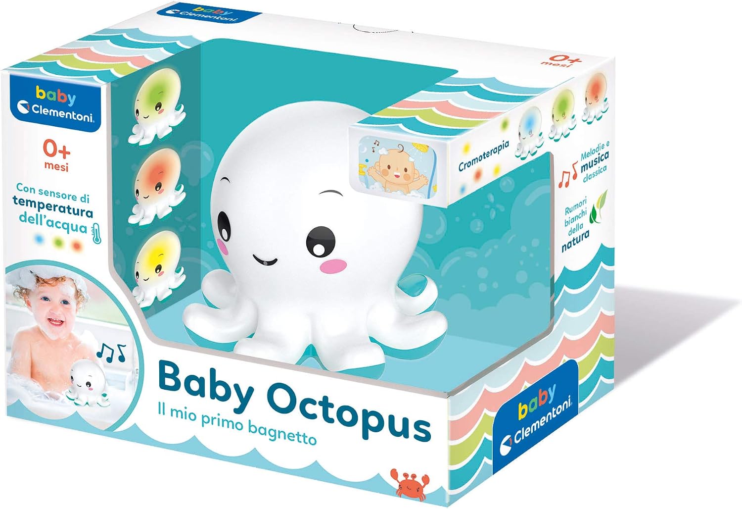 Clementoni - Baby Octopus First Bath Toy Lights and Melodies Newborn, 0 Months, 17407, White, Small - Image 3