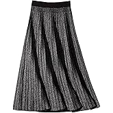 CHARTOU Women's Winter Reversible Stretchy Waist Knitted A Line Pleated Midi Skirt