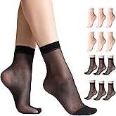 Aaronano 12 Pairs Women's Ankle High Sheer Socks for Women Nylon Socks Soft Tight Hosiery with Reinforced Toe