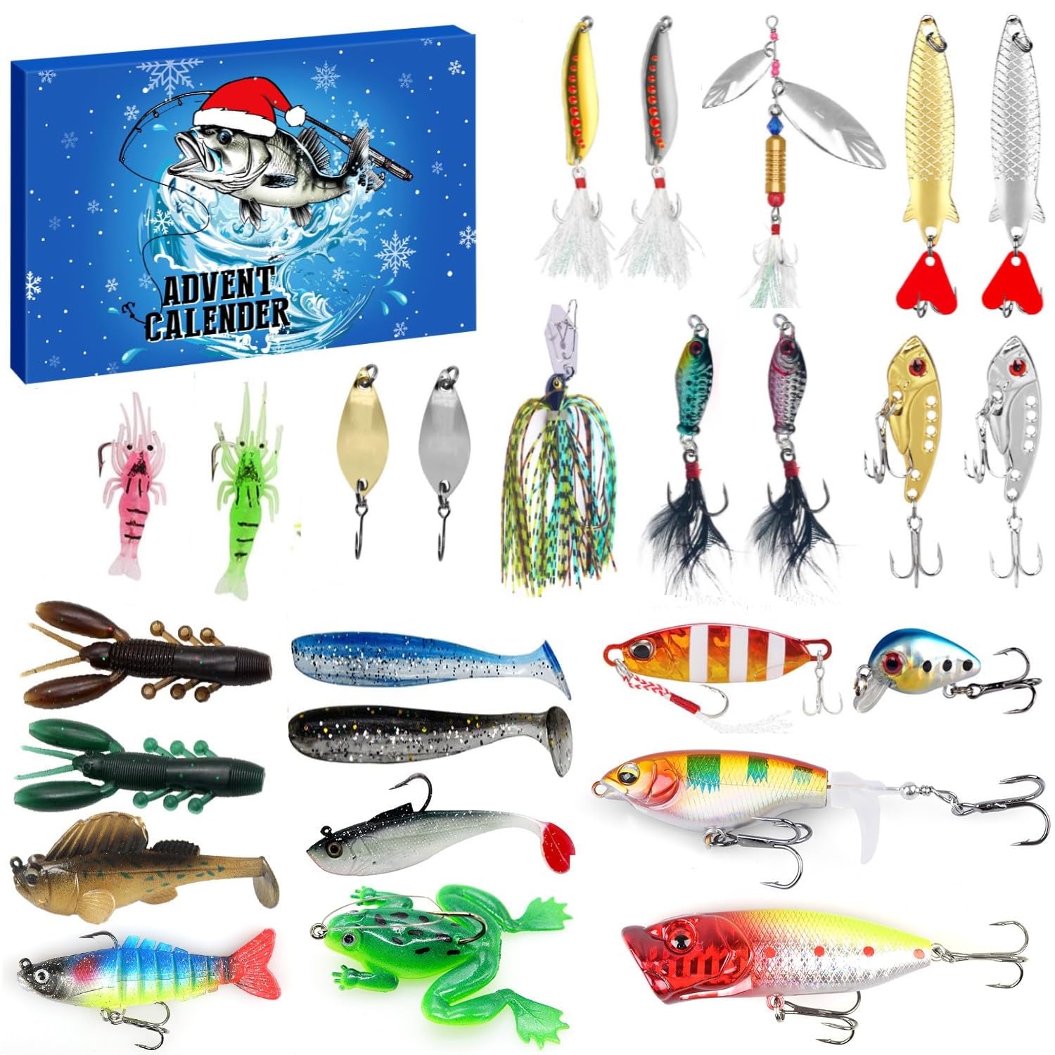 iZoeL Fishing Advent Calendar For Men Teen Boys Adult Advent Calendar 2025 Men, Christmas Mens Gifts For Dad Brother Uncle Christmas Fishing Gifts For Fishing Lovers With 24 Fishing Gear
