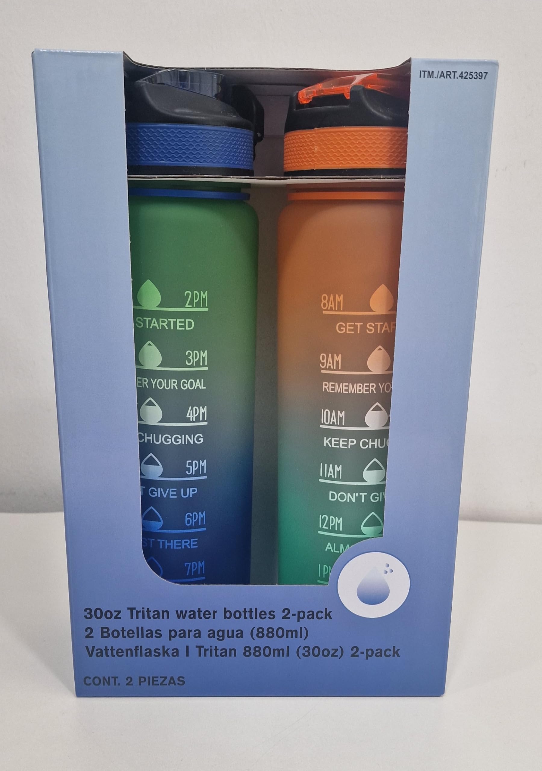 Tritan Water Bottles - 2 Pack | 880ml (30oz) (Blue/Orange)
