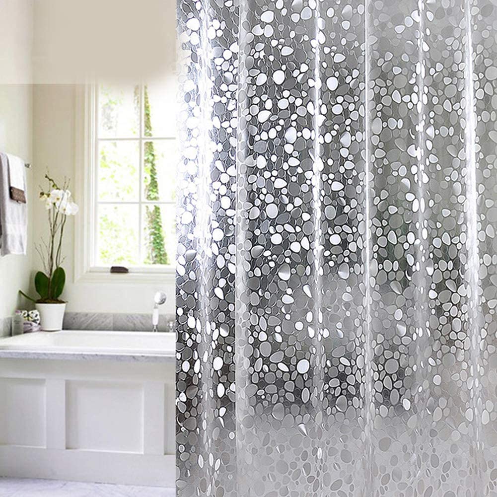 Queta Bathroom Curtain, 180 x 180 cm Shower Curtain/Bath Curtain with Hooks, Waterproof, Anti-Mildew, Antibacterial, Semi-Transparent, White Pebbles Shower Curtain