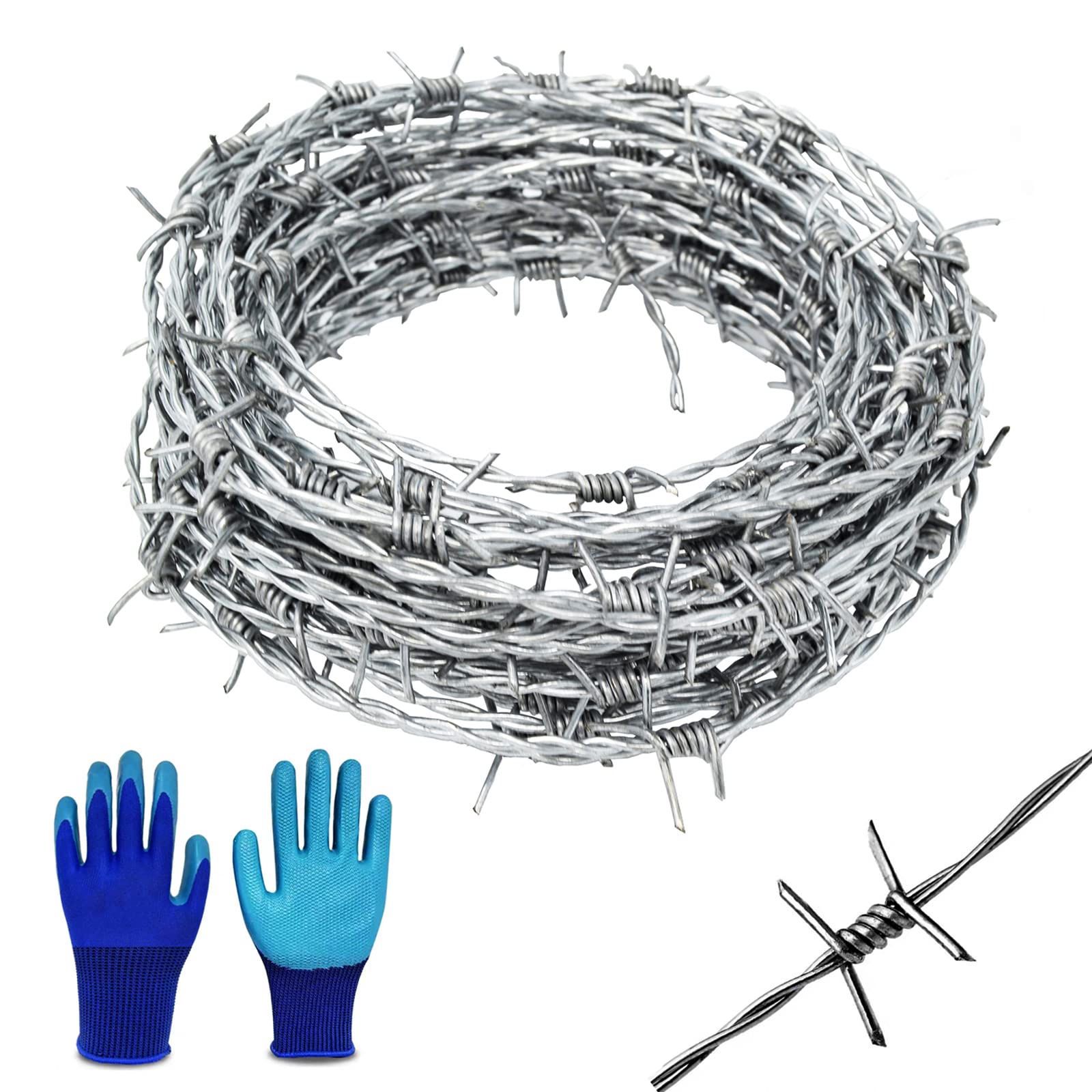 YAGJIA ST-002 Barbed Wire 1.6 mm x 16 m, 4-Point Galvanised Barbed Wire Fence, Strong & Flexible for Balcony Garden, Baseball Bat or Crafts