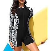 Zando UPF 50+ Rash Guard Long Sleeve Swimsuits for Women - Swimming Suit with Front Zipper Boyleg 1 Piece Wetsuit for Surfing