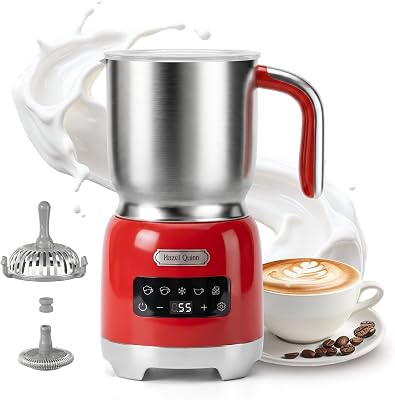 Elektrischer Retro-Milchaufschäumer, 5-in-1, Warm & Kalt, Rot