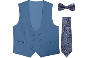 SZZMMER Boys Vest Double Breasted Suit Vest for Boy Formal Casual Western Wedding Waistcoat and Tie