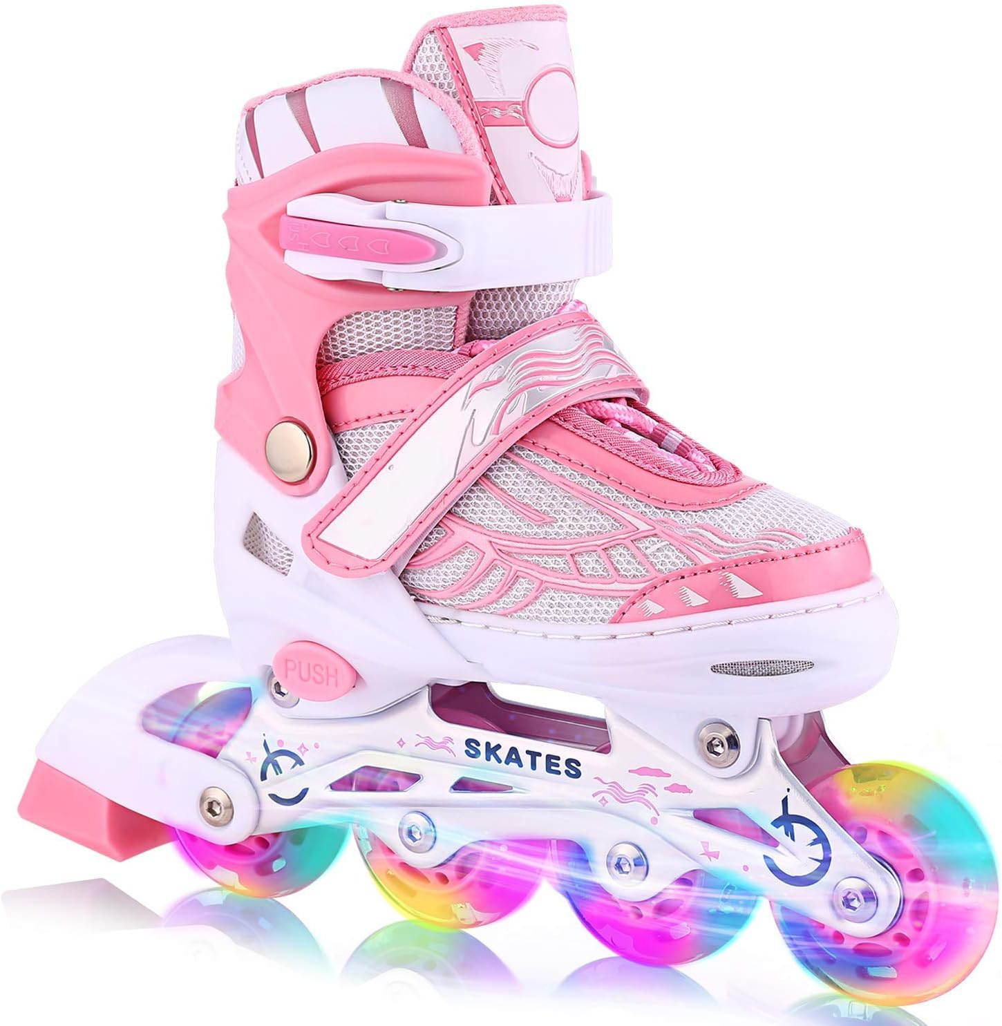 OUTCAMER Inline Skates with Light Up Wheels Adjustable Roller Skates Beginner Roller Fun Flashing Illuminating Roller Skates for Kids Boys and Girls