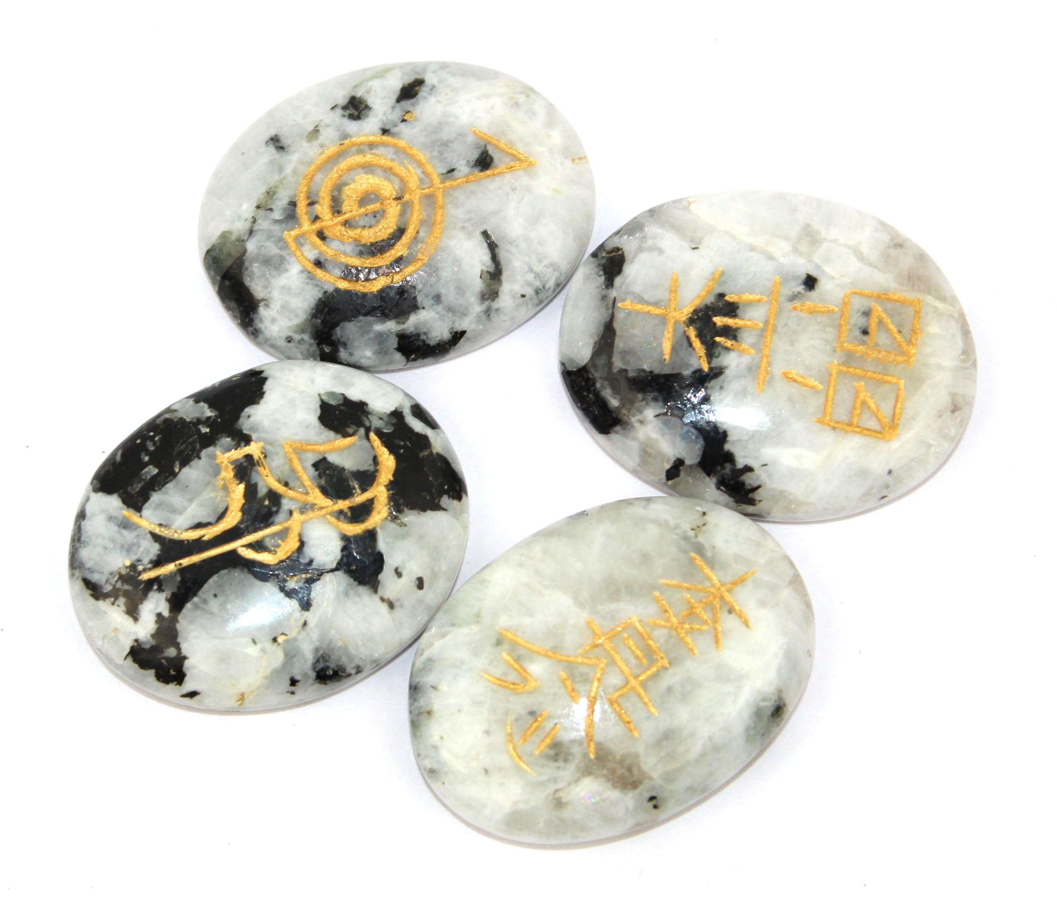 Jet International Rainbow Moonstone Oval Usui Reiki Healing Set Chakra Balancing Meditation Gemstone Spiritual Energized Positive Mental Peace Prosperity Growth Bonding Relationship De-Stress Anxiety