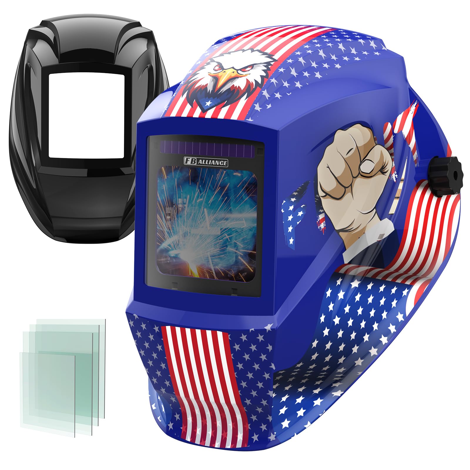 Photo 1 of FB ALLIANCE 2 Pcs Large Viewing Screen 3.94”×3.82” Welding Helmet Auto Darkening, True Color Welding Hood with 4 Arc Sensor Solar Powered, Wide Shade 4-5/5-9/9-13 for TIG MIG ARC Grind Welding Mask