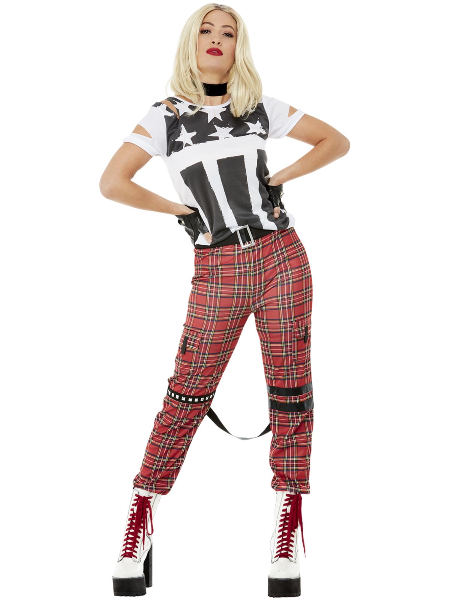 Smiffys Punk Rocker Costume, Red Top & Trousers, 1990's Fancy Dress, 1990s Dress Up Costumes