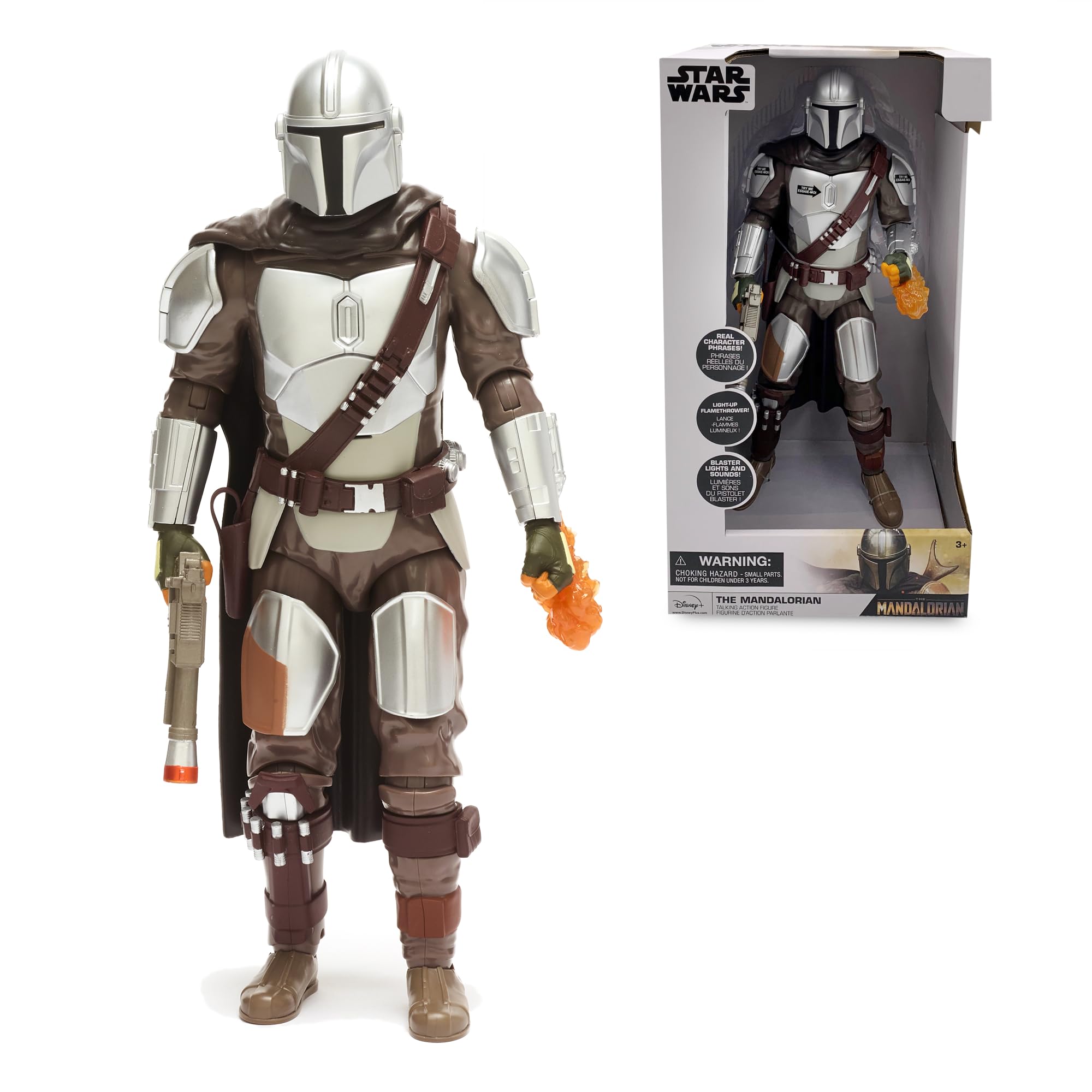 Disney Store Official The Mandalorian Talking Action Figure, Star Wars, 38cm/15”, Intergalactic Warrior Holds Light Up Flamethrower, Features Real Character Phrases - Suitable for Ages 3+