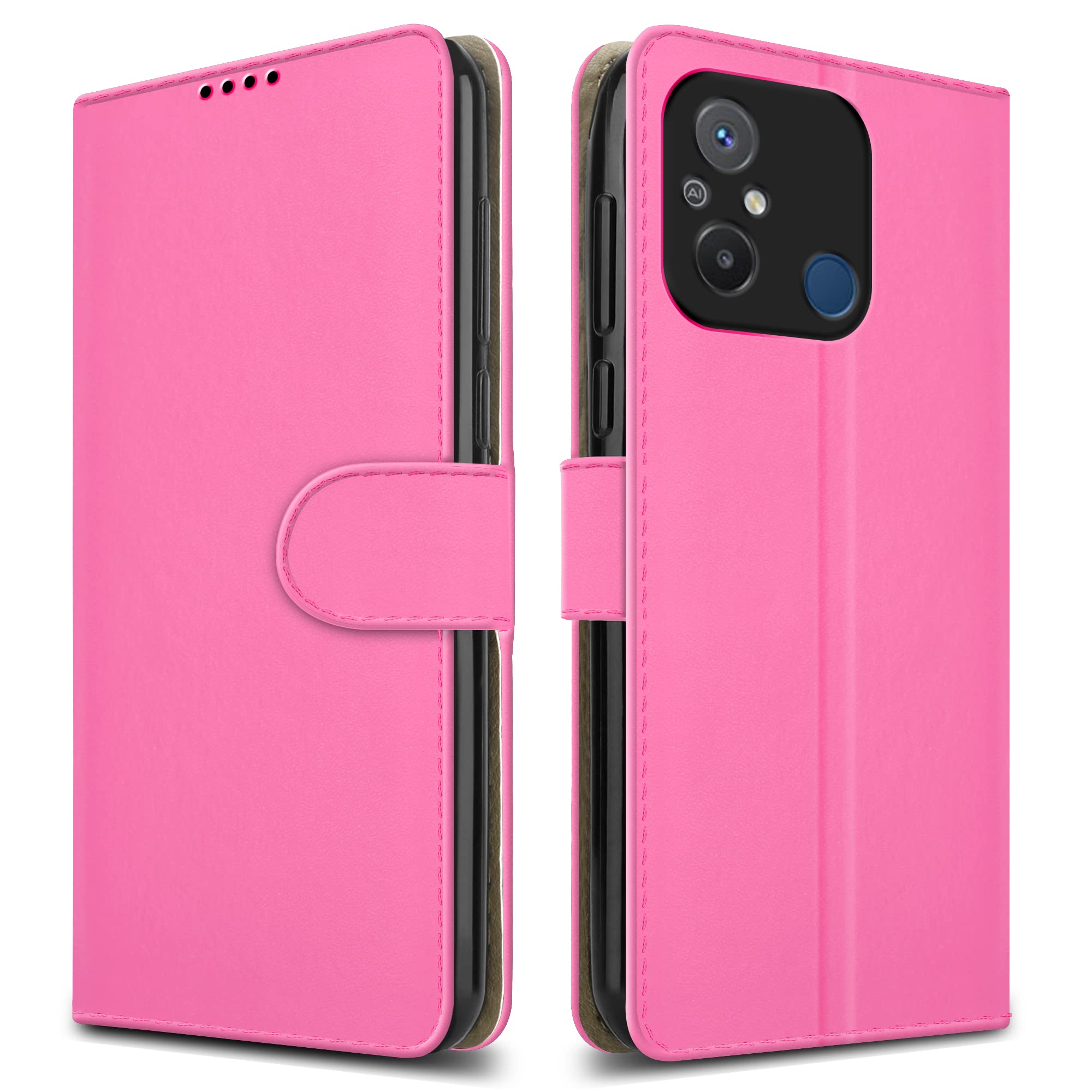 PIXFAB For Xiaomi Redmi 12C Leather Phone Case, Magnetic Closure Full Protection Book Folio Design, Wallet Case Cover [Card Slots] and [Kickstand] For Redmi 12C - Pink