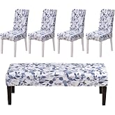 HAOYONG Dining Room Chair Cover Printed Chair Slipcover Washable Parsons Chair Slipcover Removable Seat Protector for Dining Room Hotel Ceremony Restaurant - 4 PCS Chair Cover+1 PC Bench Cover
