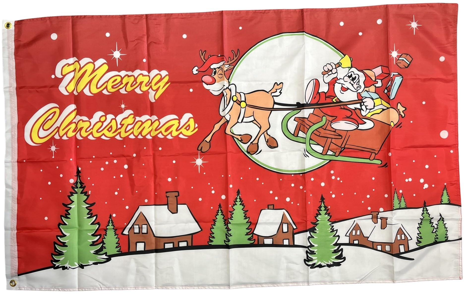 NWFlags Merry Christmas Red Sleigh Flag 5ft x 3ft 75d Premium Polyester Suitable For Flagpoles | Strong Polyester 5x3 foot material flag with Eyelets