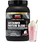 GNC AMP Sustained Protein Blend, Strawberry Milkshake, 30.5 Oz, 26 Srvgs | Seven-Hour Muscle Fuel for Sports Nutrition, 25g Protein Per Serving, 5g BCAA, Slow-Digesting &amp; Sustained-Release