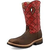 Twisted X Men's 12" Western Work Boot, Square Toe Alloy Toe, Brown & Flash Red, 8 D