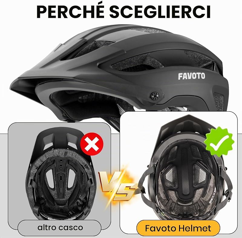 Casco Bici MTB con Visiera Staccabile, Leggero per Uomo