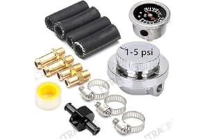 HTRACING 1-5 PSI Fuel Pressure Regulator with Gauge Adjustable Manual Universal for Carburetor Carb Zinc Alloy FPR with 8MM 1