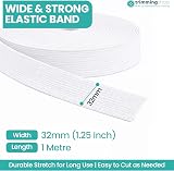 Trimming Shop 32mm Wide Elastic Band White 1m Polyester Rubber Waistband Tape view 2