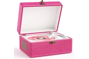 VICTRESS CD Player Portable Bluetooth, Time Music Box, Pink Retro CD Player for Home Music Player, Rechargeable Battery & Built-in Speakers, USB & AUX Playback, Festival Gift for Home Decor (Hot Pink)
